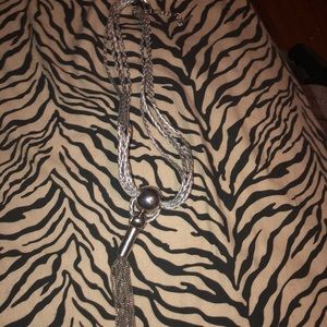 Silver rope, ball, and chain necklace